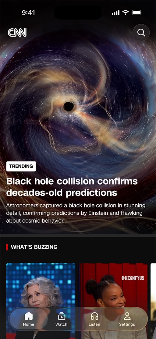 CNN app with Liquid Glass design