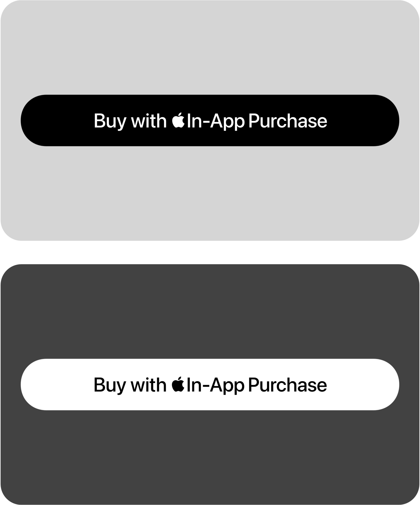 Color guidelines showing black and white Apple&nbsp;In-App&nbsp;Purchase marks on different backgrounds