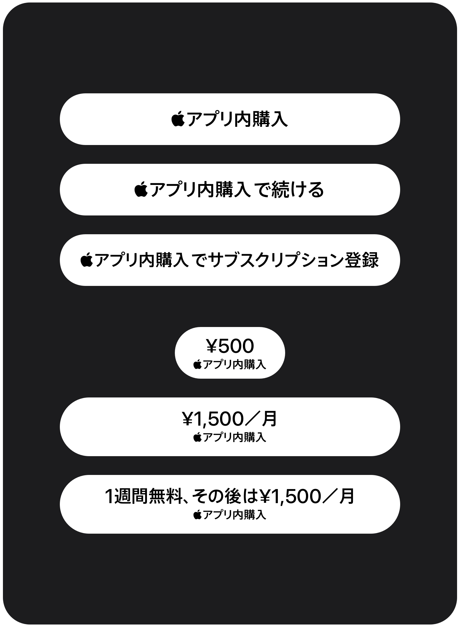 Appleロゴ入りの標準的なAppleアプリ内購入ボタンの例